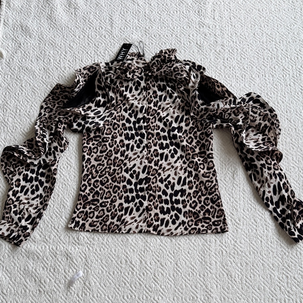 NWT Why Dress Wildly Chic Leopard Print Blouse with Ruffle Sleeves Sz S - Picture 11 of 13